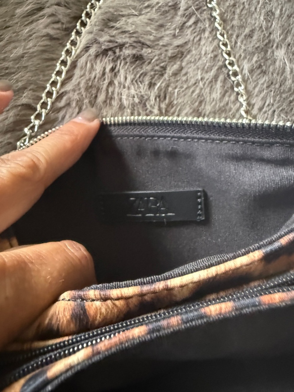 Zara Leopard Print Crossbody Clutch with Silver Stud Trim - Brown/Black - Picture 4 of 5